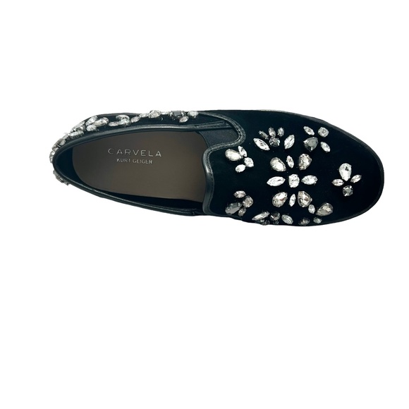 CARVELA KURT GEIGER BLACK SUEDE WITH LARGE CRYSTALS SLIP ON TRAINER SNEAKERS - Picture 5 of 16